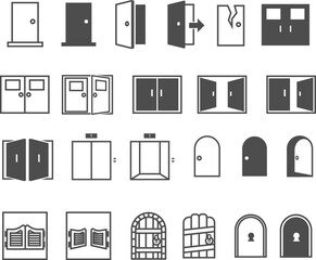 A set of multiple open door icons in minimalist vector style.