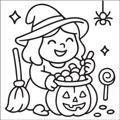 Cute Little Witch Cooking Potion Coloring Page