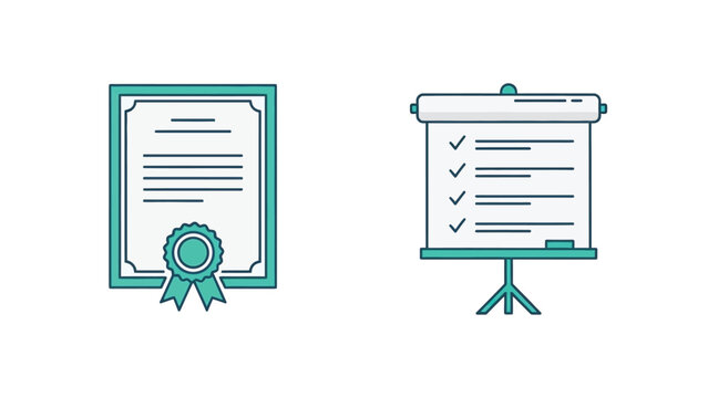 Vector illustration of Certificate and presentation board icons representing achievement and planning flat vector design elements for business and education isolate - Powered by Adobe