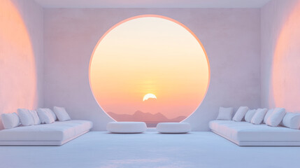 A minimalist futuristic white interior design