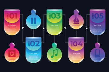 Set of infographic elements and charts with colorful gradients on dark background.
Collection of colorful infographic elements and progress bars with gradients.