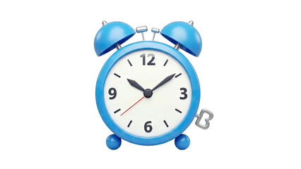 Blue Alarm Clock Showing Time on White Background