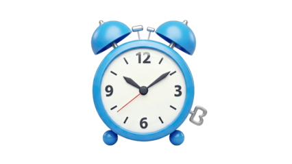 Blue Alarm Clock Showing Time on White Background