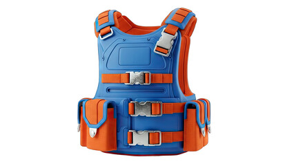 Blue and Orange Tactical Vest Isolated on White Background