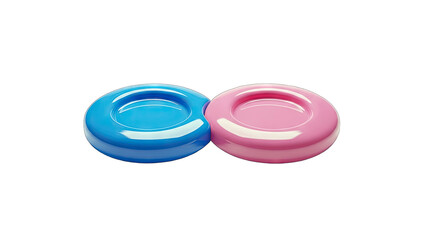 Blue and Pink Baby Bottle Rings Connected on White Background