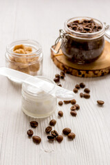 Organic cosmetics based on coffee wooden background