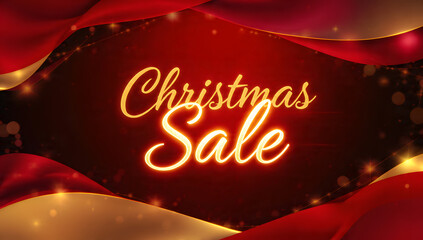 Christmas Sale: The warm glow of the words Christmas Sale beckons, framed by flowing ribbons of red and gold. A vibrant holiday sale banner