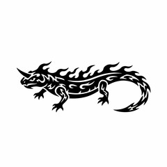 Tribal Dragon Lizard Tattoo Design Stylized Illustration.