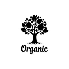 Obraz premium Organic produce tree icon with leaves and ripe fruit, symbolizing healthy eating, natural agriculture, and eco-friendly products. isolated on transparent background
