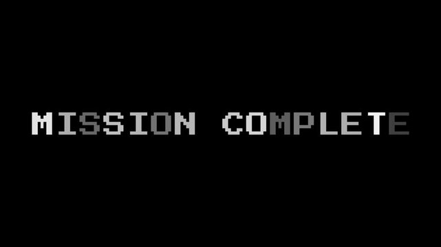 Mission Complete Pixel Text. Retro Arcade Finish Screen