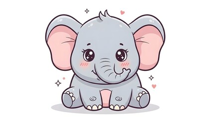 Obraz premium Cute cartoon baby elephant with big ears and sparkling eyes