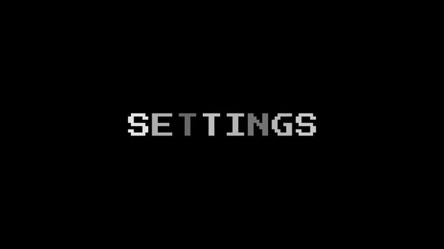 Settings Pixel Text. Retro Configuration Menu Animation