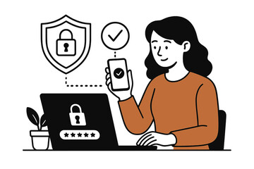 Woman confirming two-step verification on mobile device for digital security