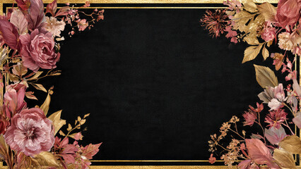 Floral frame with roses, invitation, invitation card