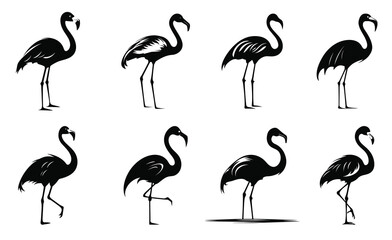 flamingo silhouettes clipart set flamingo bird black  © Yjne