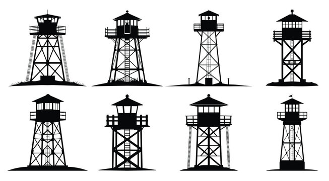 fire lookout tower silhouette clipart bundle