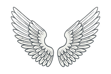 Stylized pair of symmetrical angel wings with detailed feathers and dark outlines