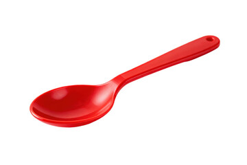 A bright red plastic spoon isolated on white background