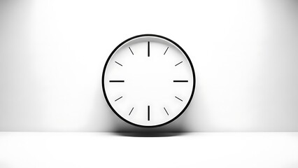 Minimalist black and white wall clock face centered against a bright white background creating a clean modern design concept