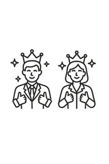 Business man and woman wearing crowns showing approval and success with thumbs up gesture