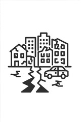 Obraz premium Severe earthquake damage to urban buildings and infrastructure with a deep ground fissure