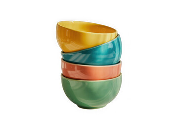 Colorful stacked ceramic bowls modern kitchen dining tableware isolated on transparent background