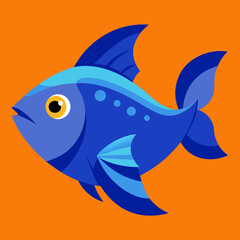 Obraz premium A vibrant blue fish vector illustration swimming in profile on a bright orange background