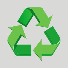 Obraz premium A vivid green recycling symbol with a three dimensional appearance is isolated on a light gray background representing ecological practices and sustainability