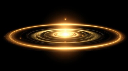 Fototapeta premium A glowing golden spiral galaxy with concentric rings and a bright central star. The background is black, enhancing the luminous effect of the galaxy.