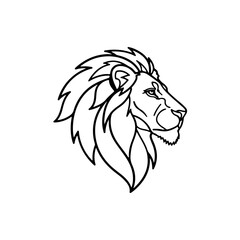 Fototapeta premium Graphic illustration of a lion head in profile, depicting its majestic mane and fierce expression, isolated. isolated on transparent background