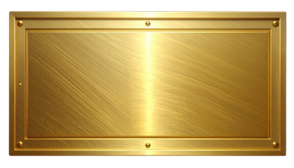 A polished, rectangular golden plaque with rounded edges, fastened with tiny rivets
