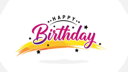 Colorful Happy Birthday Text Design with Stars and Brush Stroke