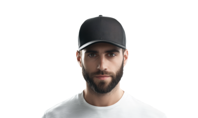 Man Wearing Black Cap on Transparent Background