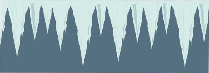 Icicles hanging down a dark blue Glacial winter cold