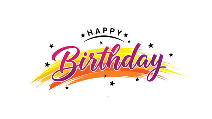 Colorful Happy Birthday Text Design with Stars and Brush Stroke