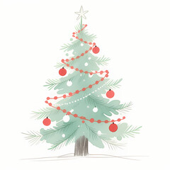 Minimalist Watercolor Sketch Christmas Tree Illustration.