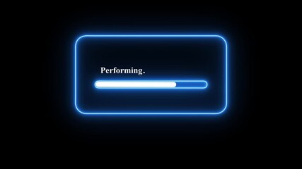 Performing loading animation on black background, neon progress bar UI screen, glowing system processing indicator, buffering and waiting interface for apps - Powered by Adobe