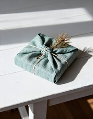 Elegant Gift Wrap with Natural Touch on White Wooden Table