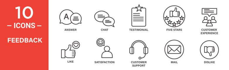 Feedback icon set. Feedback vector symbol in black filled and outlined style.