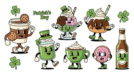 St. Patrick's Day Festive Food and Drinks Characters with Lucky Shamrocks