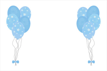 Blue balloons set for Event decoration, greetings, anvitations, Gender Reveal Party, Baby Shower, holiday, Birthday. Vector illustration with space for text. Helium ballon gift.