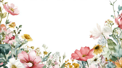 Fototapeta premium Watercolor Floral Corner Border