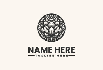 Elegant floral hop flower design logo vector illustration, perfect for nature-inspired brands, craft breweries, and organic product packaging