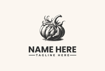 Detailed vintage garlic bulb logo vector illustration, ideal for organic food branding, restaurant menus, or culinary businesses
