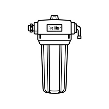 Line art illustration of a water pre-filter on a white background