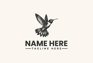 Elegant Vintage Engraved Hummingbird Logo Vector Illustration, Exquisite Bird Art Graphic Design Asset for Nature-Themed Business Branding