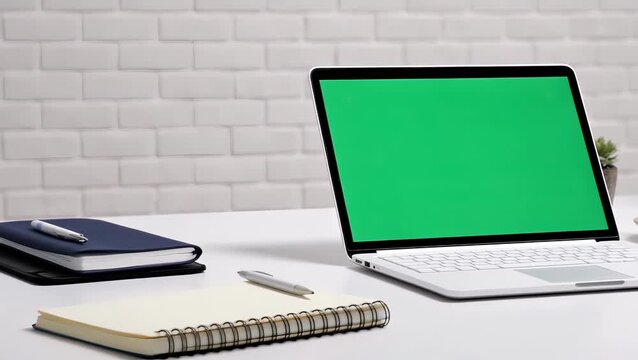 Workspace Setup with Laptop and Notebooks