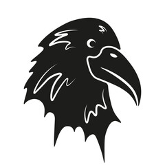 Obraz premium Black Raven vector portrait isolated transparent background. Elegant Raven cut silhouette template design. Perfect t-shirt hoodies print and sport logo. EPS 10