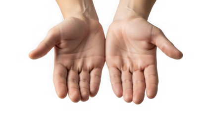 Human hands open palms facing up showing skin texture and fingers in studio lighting for health and medical concepts