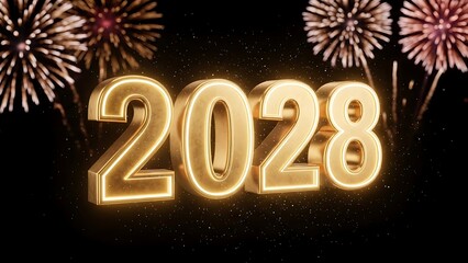 3D Golden 2028 Text, New Year&rsquo;s Eve Countdown Celebration, Metallic Sparkling Typography Element